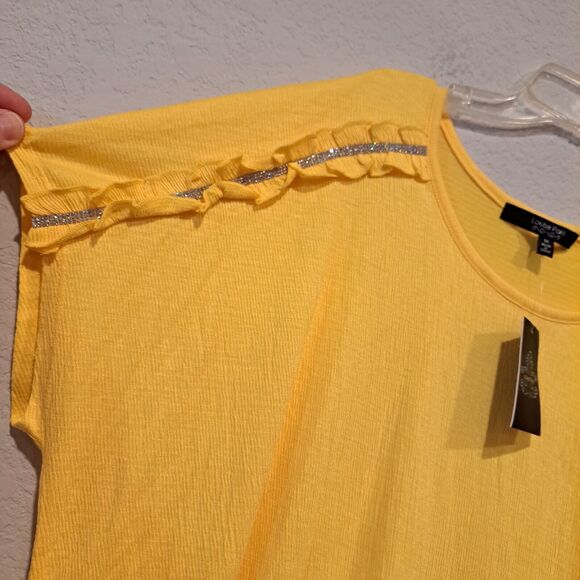 Plus Size Louise Paris Women's Top Yellow Gemstones Shoulder Ruffle NWT size 1X - Picture 6 of 10